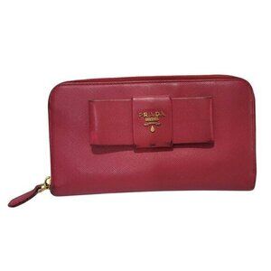 Prada Leather Wallet Continental Bow Pink